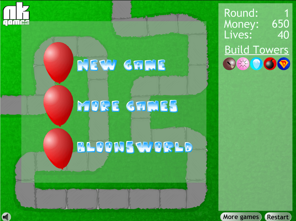 best flash games of all time bloons tower defense main menu