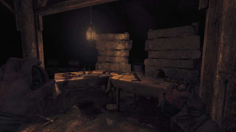 Holding a grenade and a flashlight in Amnesia: The Bunker