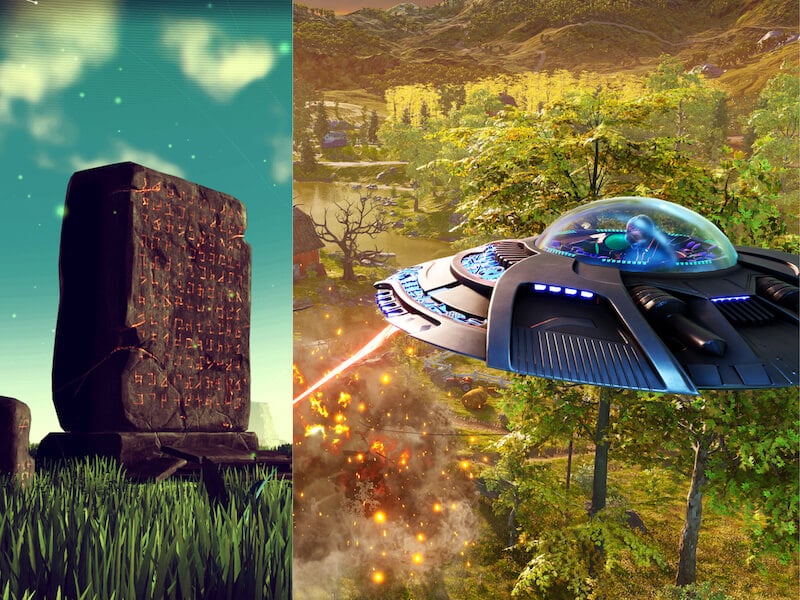 A monolith from No Man's Sky and A Flying Saucer from Destroy All Humans