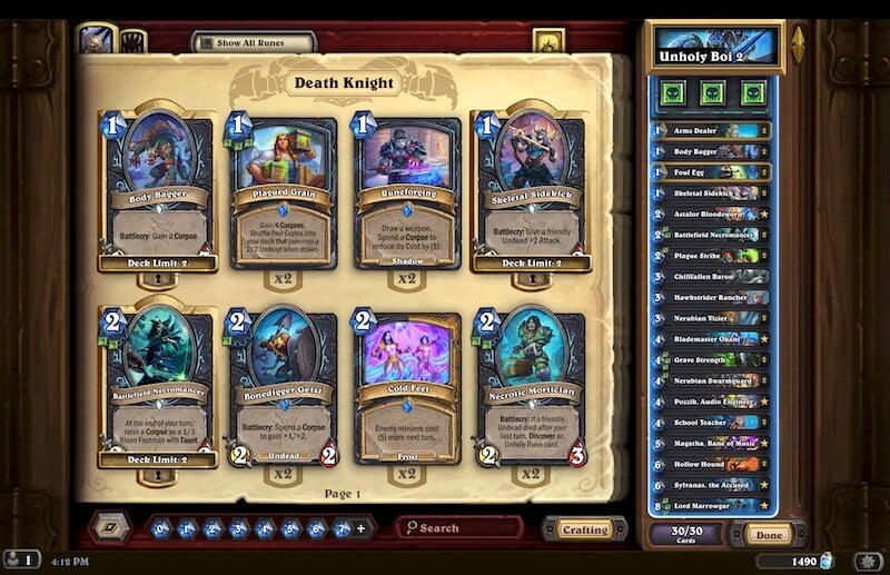 Building a deck from Death Knight cards in Hearthstone